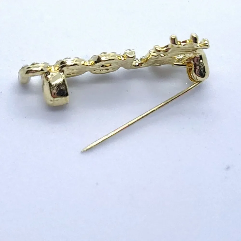 Queen Crown Rhinestone Brooch Gold CZ Statement Pin Birthday Glam Bridal Sparkle